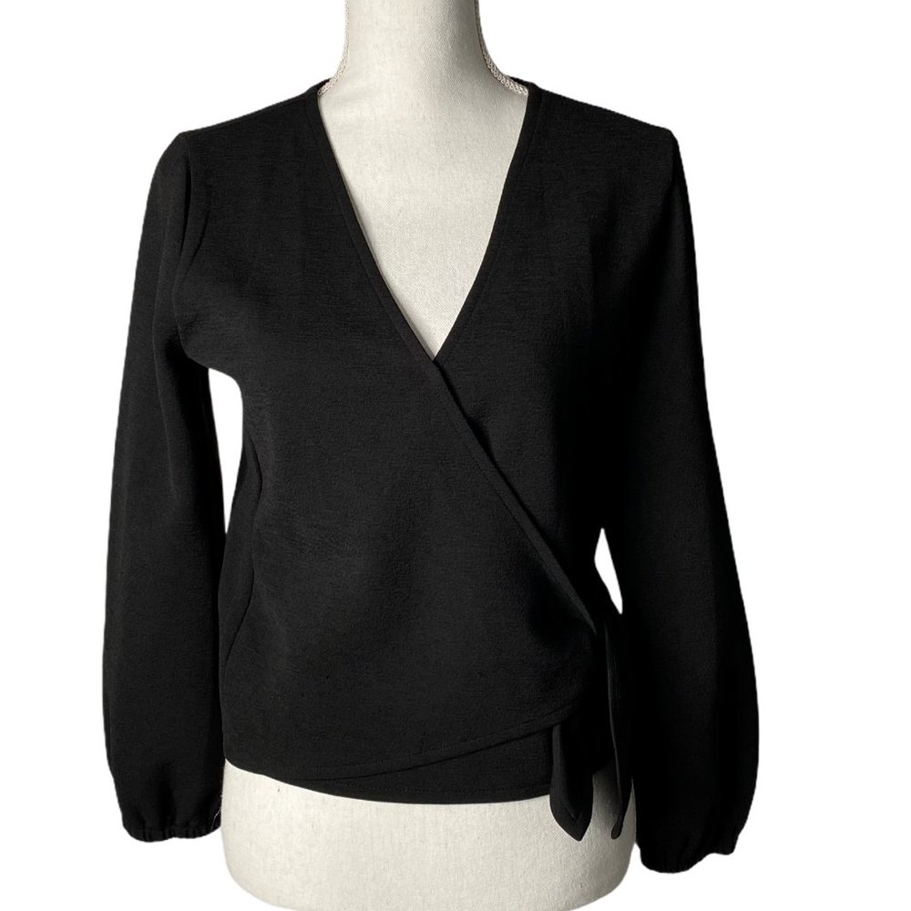 Madewell Texture & Thread Wrap‎ Top S Black Crepe